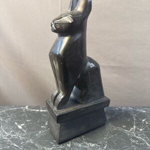 Vintage Handmade Carved Stone Egyptian Bastet Cat Goddess Statue: Ancient Decor